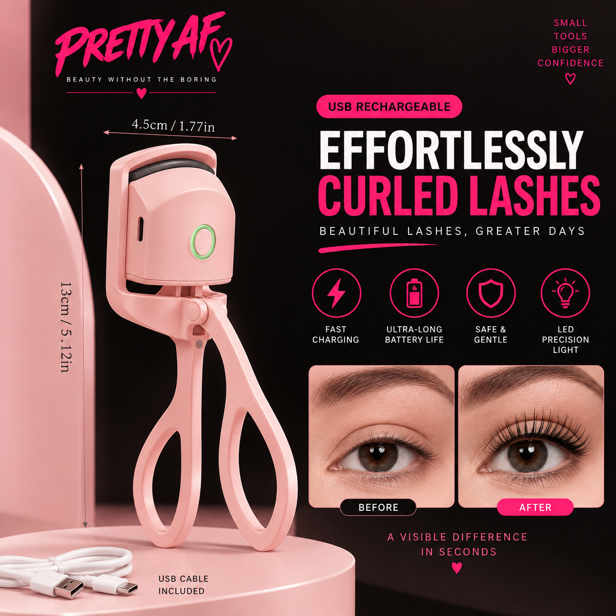Pretty AF - The Brow & Lash Duo |Precision Trimmer + Heated Lash Curler